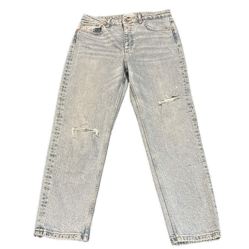 Zara High Rise Ankle Length Distressed Slim Grey Jeans Women's Size 10